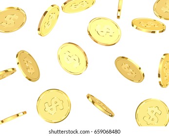 Golden coins. Realistic gold money isolated on white background.