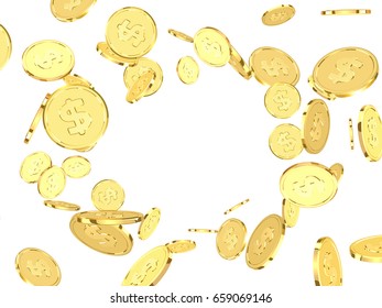 Golden coins. Realistic gold money isolated on white background.