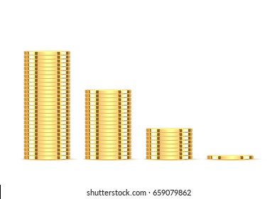 Golden coins. Realistic gold money isolated on white background.