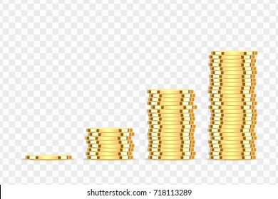 Golden coins. Realistic gold money isolated on a transparent background.