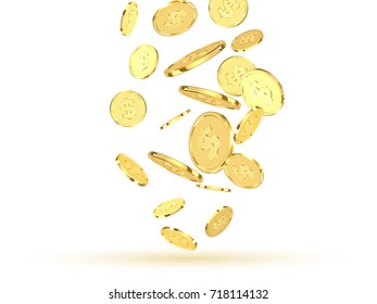 Golden coins. Realistic gold money isolated on white background.