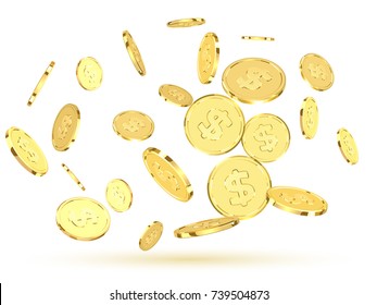 Golden coins. Realistic gold money isolated on white background.