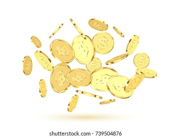 Golden coins. Realistic gold money isolated on white background.