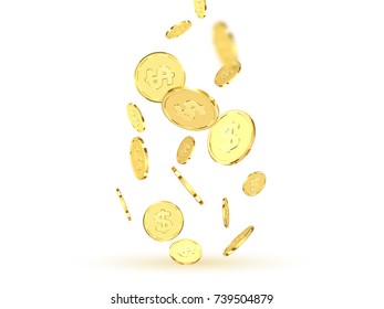 Golden coins. Realistic gold money isolated on white background.