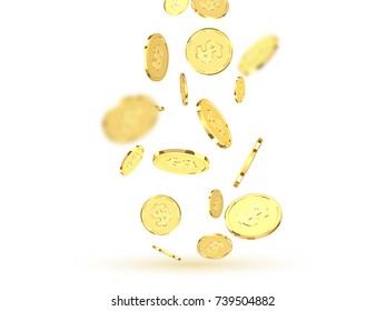 Golden coins. Realistic gold money isolated on white background.