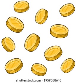 Golden Coins Seamless Pattern on White Background. Vector