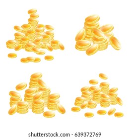Golden Coins Set Isolated on White Background. Vector illustration.