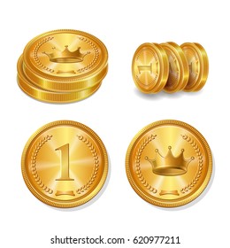 Golden coins set. Isolated vector