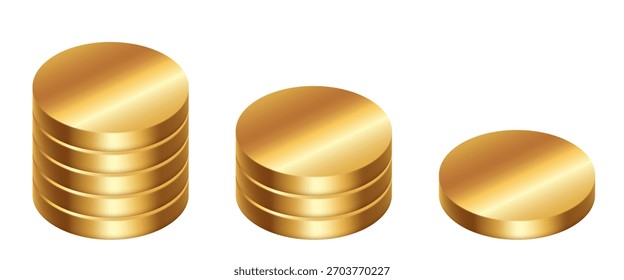 Golden coins set. Vector isometric illustration isolated on white background.