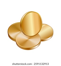 Golden coins small pile. 3d medal stack drop vector render icon. Falling cash stack currency change. Casino game chips loan. Premium loan icon emoji. Money mountain bunch isolated. Realistic finance