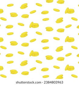 Golden coins spread on a white baklground  seamless pattern vetor ilustration.