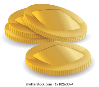Golden coins with square shape inside of it, isolated over white background.