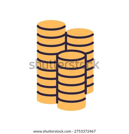 Golden coins stack. Cent pile, heap. Cash change, savings. Bonus, profit, abstract financial concept. Money investment, income, revenue. Flat vector illustration isolated on white background