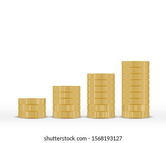 Golden coins stack isolated on white background. Realistic gold money. Business concept vector illustration.