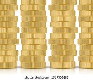 Golden coins stack isolated on white background. Realistic gold money. Business concept vector illustration.