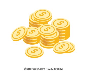 Golden coins stack vector graphic illustration. Coin money stacked isolated on white background. Gold cash currency for payment. Cartoon symbol of wealth, income and finance