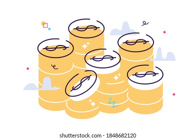 Golden coins stack vector graphic illustration. Coin money stacked isolated on white background. Gold cash currency for payment. Cartoon symbol of wealth, income and finance