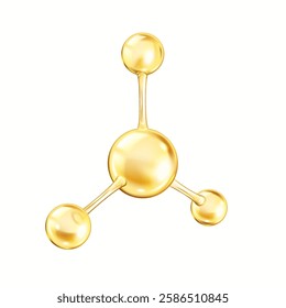 Golden collagen molecule from spheres realistic vector illustration. Model represents complex chemical bond 3d object on white background