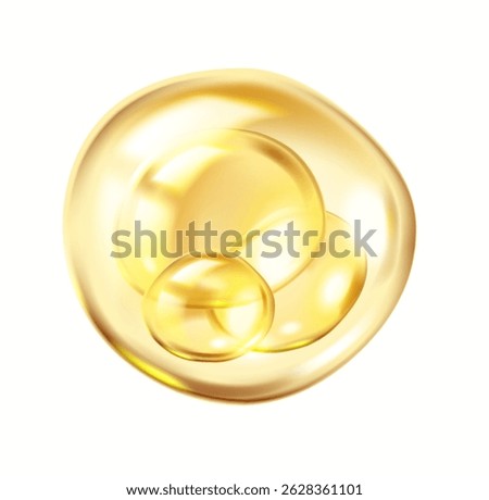 Golden collagen molecules in protective membrane realistic vector illustration. Molecular structure for study 3d object on white background