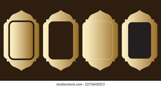 Golden Collection of  beautiful lantern style Islamic windows with modern pattern design in brown background, ramadan aesthetic background, luxury background, ramadan kareem