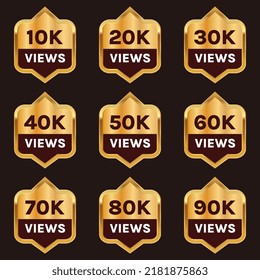 golden color 10k to 90k views celebration background design vector, 10k views thank you