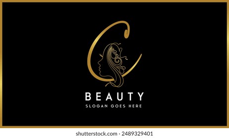 Golden color alphabet letter C,c fashion beauty logo template, Isolated beauty fashion vector monogram icon.