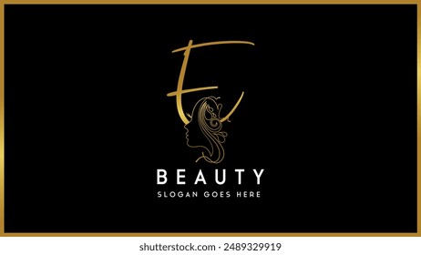 Golden color alphabet letter E,e fashion beauty logo template, Isolated beauty fashion vector monogram icon.