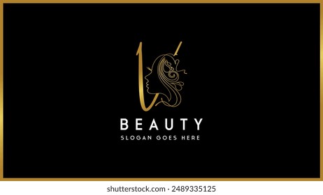 Golden color alphabet letter V,v fashion beauty logo template, Isolated beauty fashion vector monogram icon.