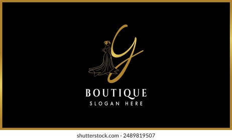 Golden color alphabet letter Y,y boutique fashion logo template, Elegant gold boutique fashion dress logotype.