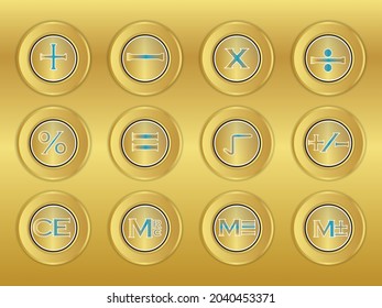 Golden color calculator stylish Button ,UI, UX, GUI design elements. User Interface Golden background. Vector