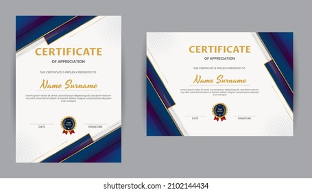 Golden color Certificate Award Design Template. Clean modern certificate with gold badge. Certificate border template with luxury and modern line pattern. Diploma Certificate vector template