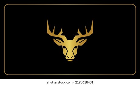 Golden color creative buck deer head reindeer stag silhouette art.Isolated color deer head icon illustration.