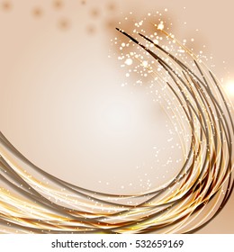 Golden color decorative Wave Composition. Coffee color background