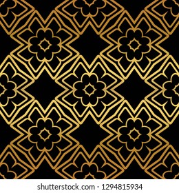 Golden color Elegant, retro, art deco seamless pattern. Vector illustration.