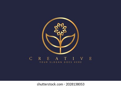 golden color floral silhouette with line art and linear concept style. beauty spa salon logo cosmetic brand logo