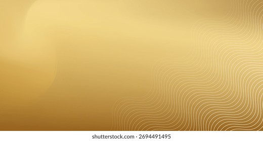 Golden color gradient background and wavy lines white. Simple abstract.