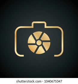 Golden Color Gradient Camera icon on black background.