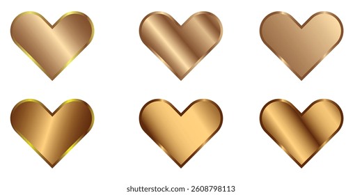 Golden color Heart shape collection isolated on white background. EPS Vector illustration