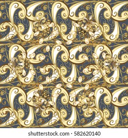 Golden color illustration. Golden pattern on gray background with golden elements. For your design, wallpaper. Vector geometric background.