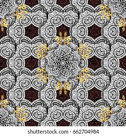 Golden color illustration. Vector geometric background. Golden pattern on brown background with golden elements. For your design, wallpaper.
