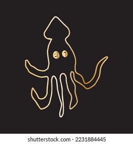Golden color line octopus kawaii vector illustration