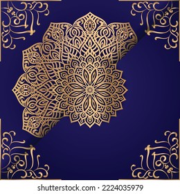 Golden color luxury mandala and dark blue color background.