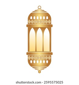 Golden color oriental style Islamic lanterns vector illustration Arabic lanterns with glowing Vector hanging luminous lamps on white background. For Ramadan Kareem and Eid 