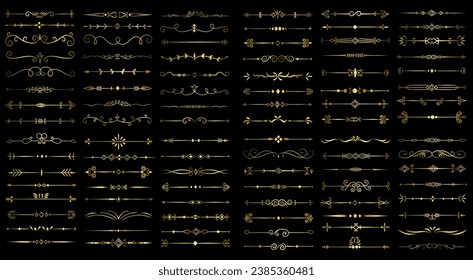 Golden color page Divider And Design Elements. Set of Various Simple Black Divider Design, Assorted Divider Collection Template Vector. Collection of floral dividers elements mega decoration for Calli