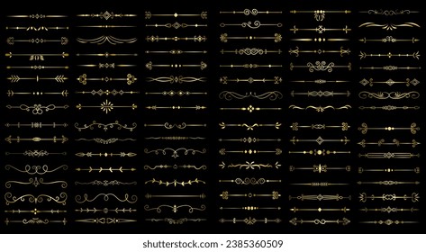 Goldener Farbseitenunterschied und Gestaltungselemente. Satz von verschiedenen einfachen Schwarzweißabzweigen Design, Assorted Divider Collection Vorlage Vektor. Sammlung von Blumenteilen Elemente Mega-Dekoration für Calli