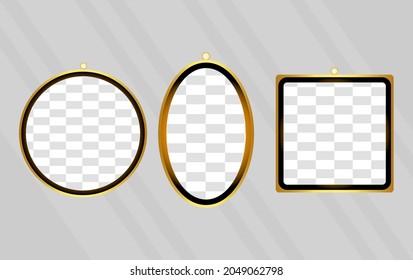 golden color photo frame, against the background of the wall shining in the sun.