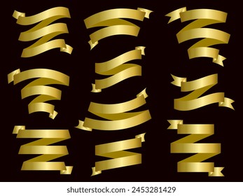 Golden color Ribbon elements. Gold outline modern simple ribbons collection. Flat banner ribbon for decorative design. Ribbons, Banners, badges, Labels Design Elements.