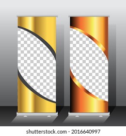 golden color roll up banner template, vector illustration