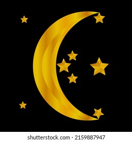 golden color star moon vector icon