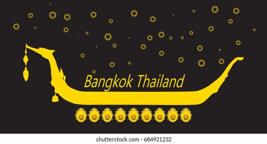 Golden Color Of Suphan Swan Boat Or Suphannahong And Bangkok Thailand On Black For Background, Thai Art Vector, Illustration